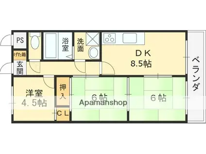 パストラル横小路(3DK/2階)の間取り写真