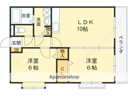 メルヴェイユ甲陽園(2LDK/2階)の間取り写真