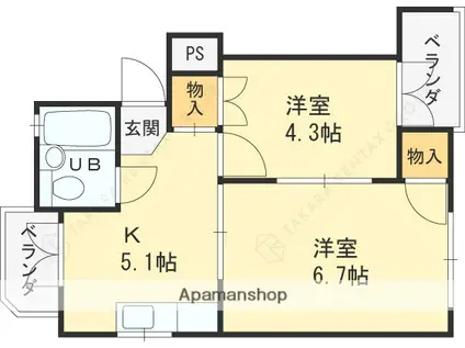 NBハイム西宮甲陽(2K/1階)の間取り写真