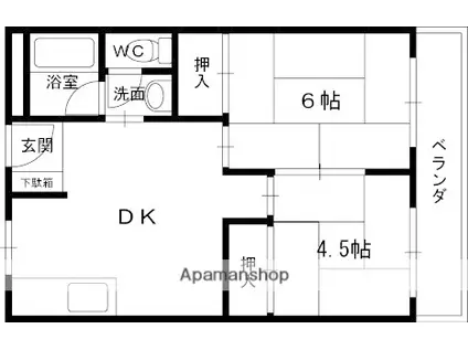 清水谷コーポ(2DK/2階)の間取り写真