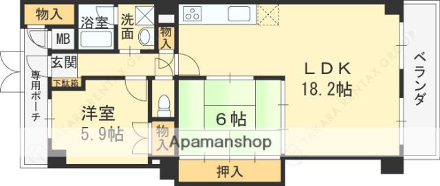 パラツィーナセシリア第2甲陽園(2LDK/6階)の間取り写真
