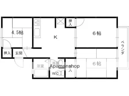 カーディナル加島Ⅰ(3K/2階)の間取り写真