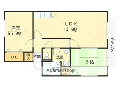 大関満池谷ハイツ(2LDK/2階)の間取り写真