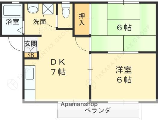 カルム上ヶ原(2DK/2階)の間取り写真