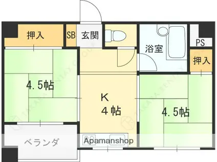 ヴィラ甲風園(2K/3階)の間取り写真