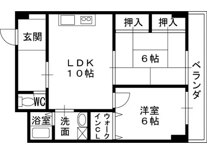 エクセラージュ夙川(2LDK/3階)の間取り写真