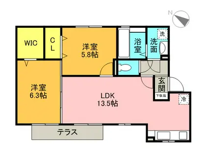 サンハイム常松(2LDK/1階)の間取り写真