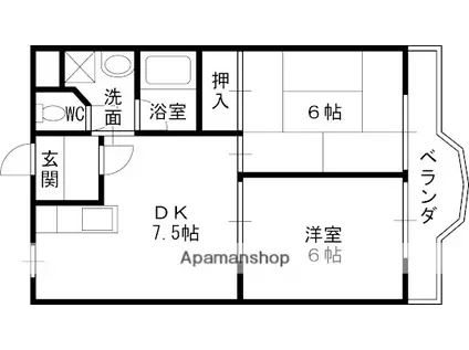 ヴィライーストサイド夙川(2DK/3階)の間取り写真