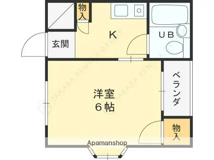 ハイツ上ヶ原(1K/2階)の間取り写真