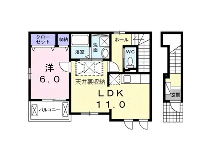 サンハイツ北六甲六番館(1LDK/2階)の間取り写真
