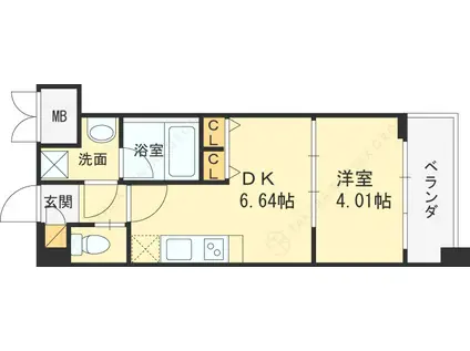 プレジオ西宮(1DK/7階)の間取り写真