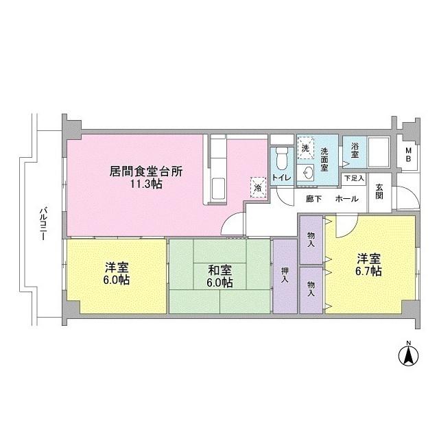 ビューメゾン津髙(3LDK/4階)の間取り写真