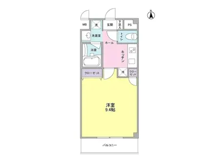 アメニティヒルズⅡ(1K/1階)の間取り写真