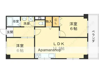 宝塚第三バイオレット(2LDK/5階)の間取り写真