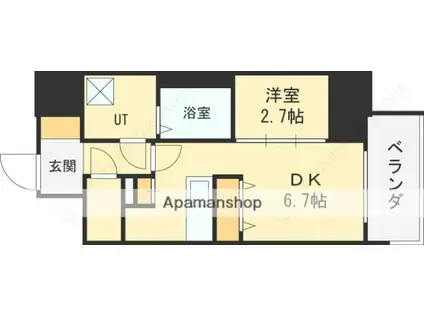 ワールドアイ大阪城イーストアドバンス(1DK/13階)の間取り写真