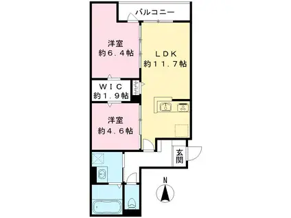 RIKO塚口(2LDK/3階)の間取り写真