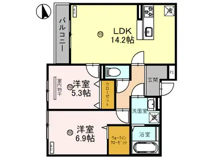 メリヤス鳴尾(2LDK/2階)の間取り写真
