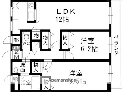 大谷町アネックス(2LDK/5階)の間取り写真