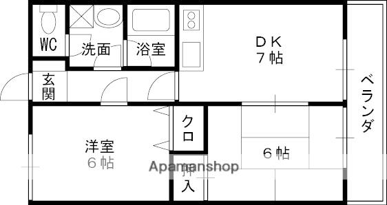 ヴィラ若草 Ⅱ(2DK/2階)の間取り写真