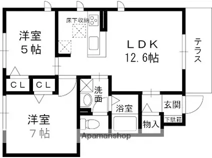 シャーメゾン樋ノ口 A棟(2LDK/1階)の間取り写真