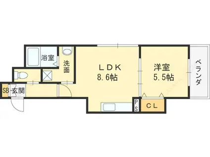 ヴァンクレール西宮北口(1LDK/1階)の間取り写真