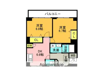 SEMPREVITA南甲子園(2DK/5階)の間取り写真