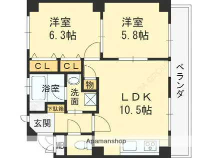 SEMPREVITA南甲子園(2DK/3階)の間取り写真