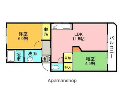 武庫川ハイツ(2LDK/2階)の間取り写真