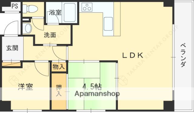 メイピース芦屋(2LDK/6階)の間取り写真