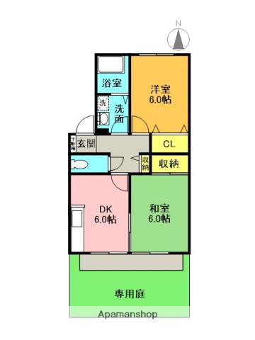レバント夙川(2DK/1階)の間取り写真