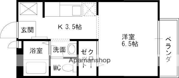 シュロス甲東園(1K/2階)の間取り写真