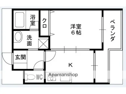 サウスサイド武庫之荘(1K/4階)の間取り写真