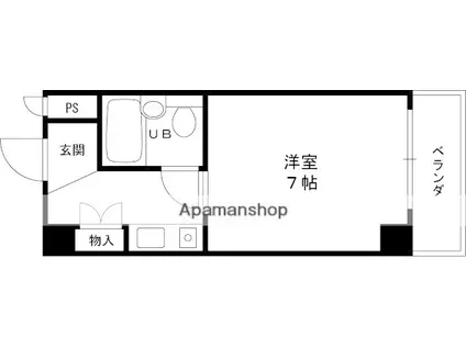 シェルプール弐番館(ワンルーム/1階)の間取り写真