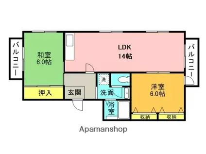 ジョイフルくずは2(2LDK/2階)の間取り写真