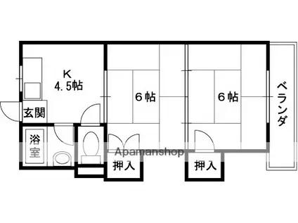 西山本コーポラス3号(2K/3階)の間取り写真