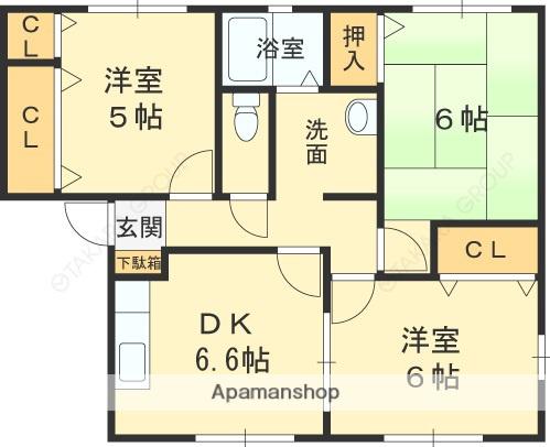 リビング川西(3DK/2階)の間取り写真