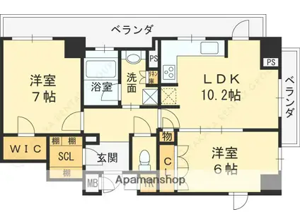 ルネグラン夙川北名次(2LDK/5階)の間取り写真