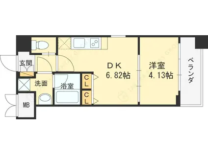 プレジオ西宮(1DK/6階)の間取り写真