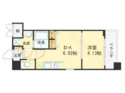 プレジオ西宮(1DK/2階)の間取り写真