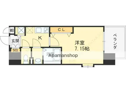 LUXE東灘(1K/2階)の間取り写真