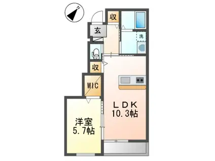 プレンデトワール上山口(1LDK/1階)の間取り写真