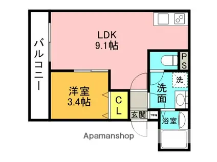 ジーメゾン池田旭町(1LDK/2階)の間取り写真