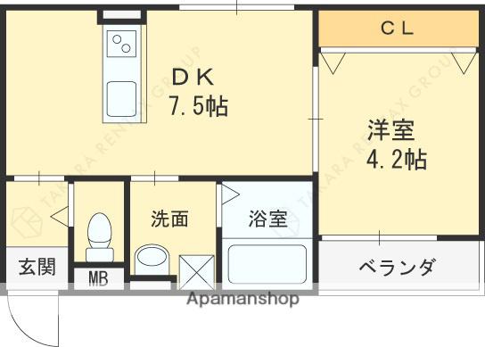 グランメール芦屋南宮町(1DK/2階)の間取り写真