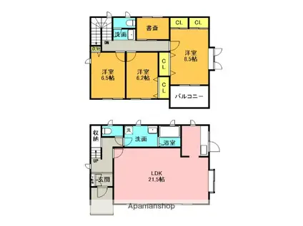阪神電鉄本線 芦屋駅(阪神) バス乗車時間:15分 マリナパーク南バス停で下車 徒歩2分 2階建 築23年(3SLDK)の間取り写真