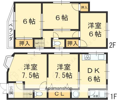 東海道本線 甲子園口駅 徒歩10分 2階建 築36年(5DK)の間取り写真