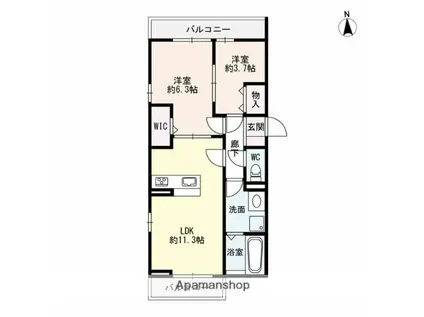 ウエスト GARDEN COURT 2(2LDK/3階)の間取り写真