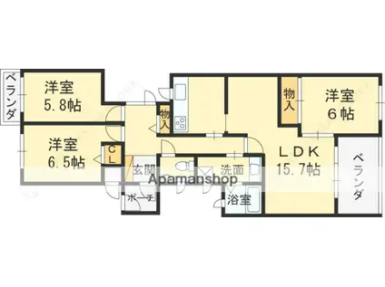 サーパス逆瀬川(3LDK/2階)の間取り写真