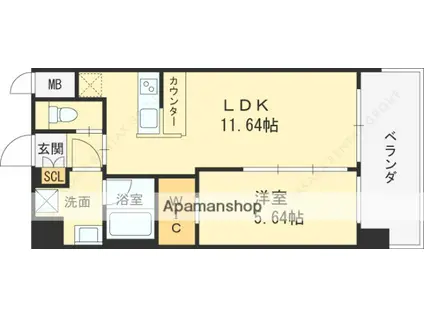 プレジオさくら夙川(1LDK/6階)の間取り写真