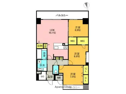 エーレックス西宮(3LDK/9階)の間取り写真