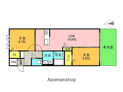 WELL HAPPY(2LDK/1階)の間取り写真